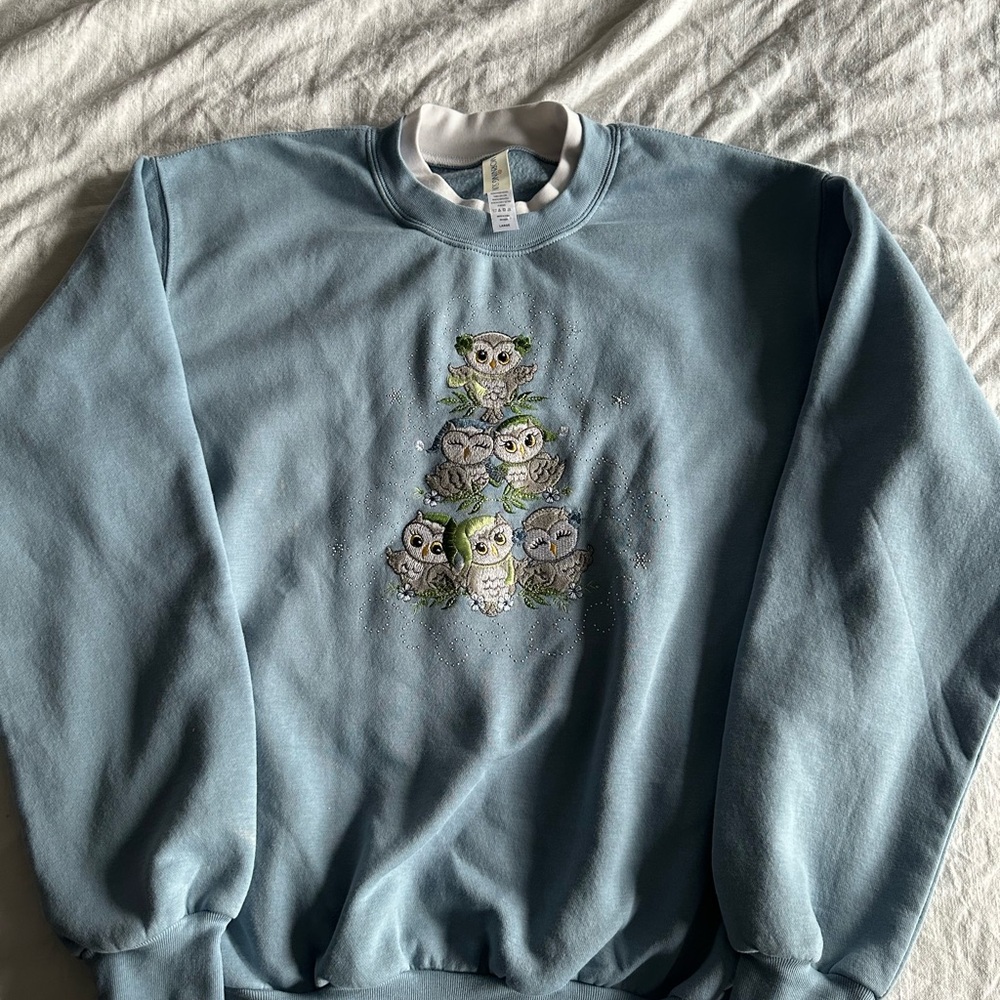 Blue Owl Embroidered Women's Crew Neck Sweater